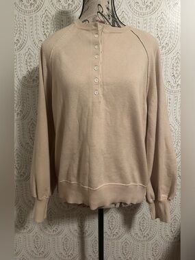 Amazon Cream Button Henley Sweatshirt